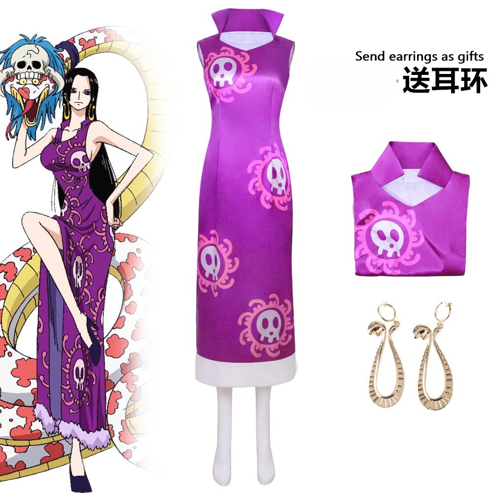 Women Accessories Earrings - ชุดคอสเพลย์ผู้หญิงที่ได้แรงบันดาลใจจากโบอา แฮนค็อก ชุดกี่เพ้าสีม่วงพร้อมต่างหู สำหรับฮาโลวีน งานคาร์นิวัล และการสวมบทบาทในงานอนิเมะ