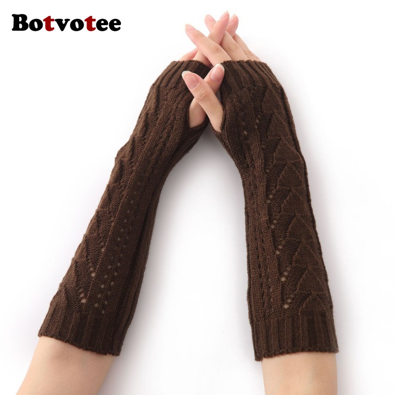 Women'S Y2K Accessories - ถุงมือกันหนาวสำหรับผู้หญิง Botvotee แบบถักลายสามเหลี่ยม แขนยาว ไม่มีนิ้ว พร้อมที่จับ