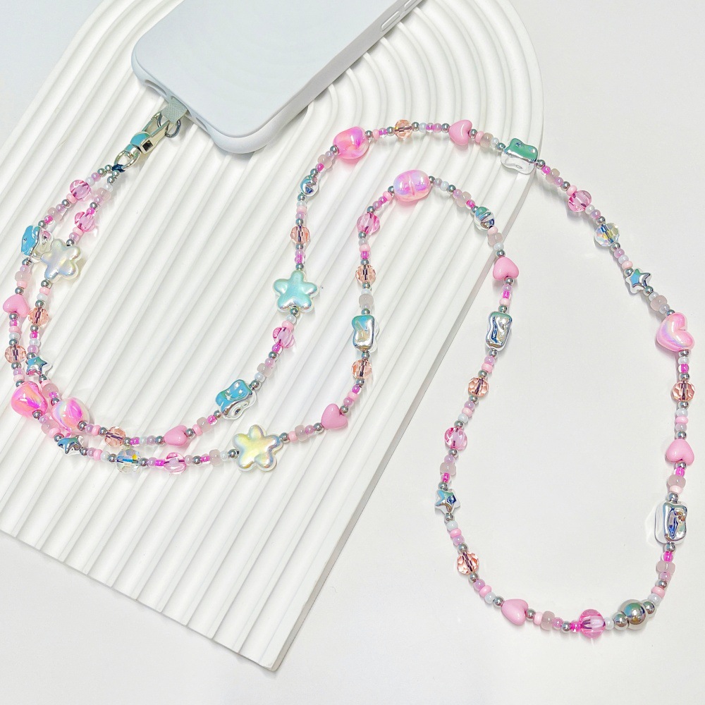 Women'S Y2K Accessories - HERLOOK พาสเทล Y2K สายคล้องโทรศัพท์ประดับลูกปัดรูปหัวใจและดาว สายคล้องคอแบบไขว้ สายโซ่ตกแต่ง