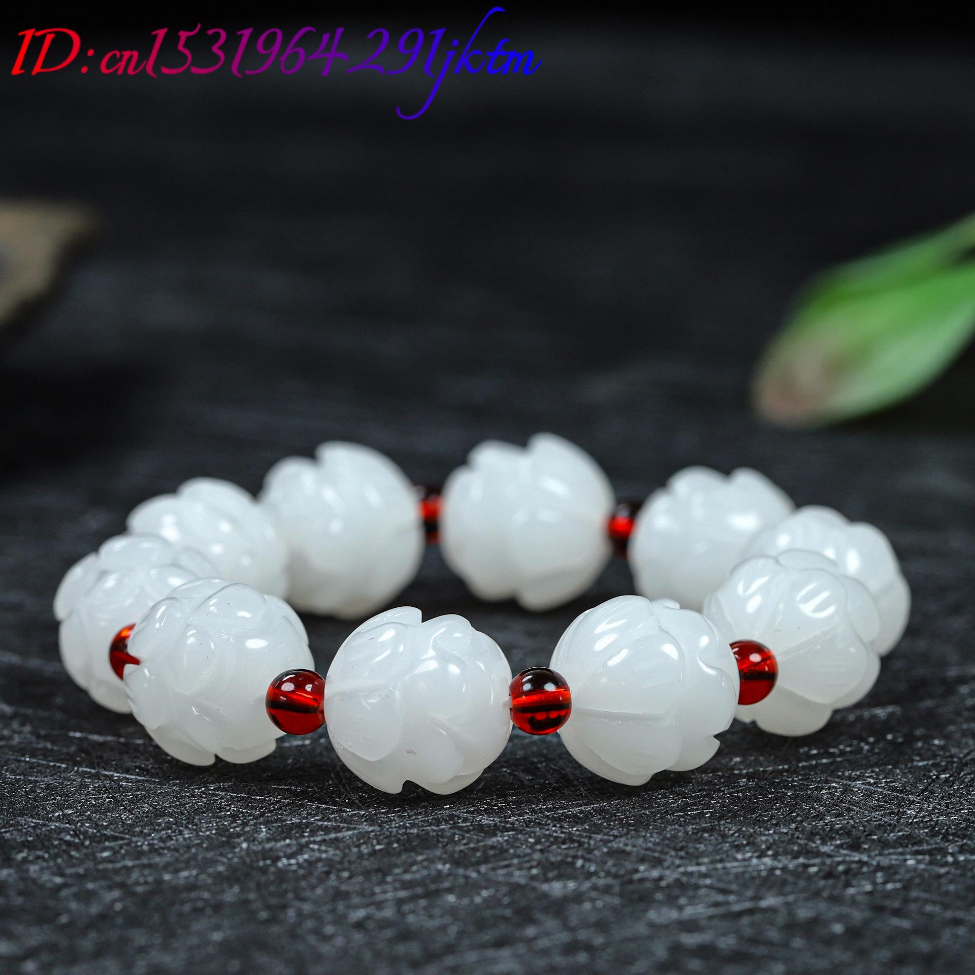 หยกขาวแท้ สร้อยข้อมือลายดอกบัว - Women Accessories Jewelry บทวิจารณ์และราคา