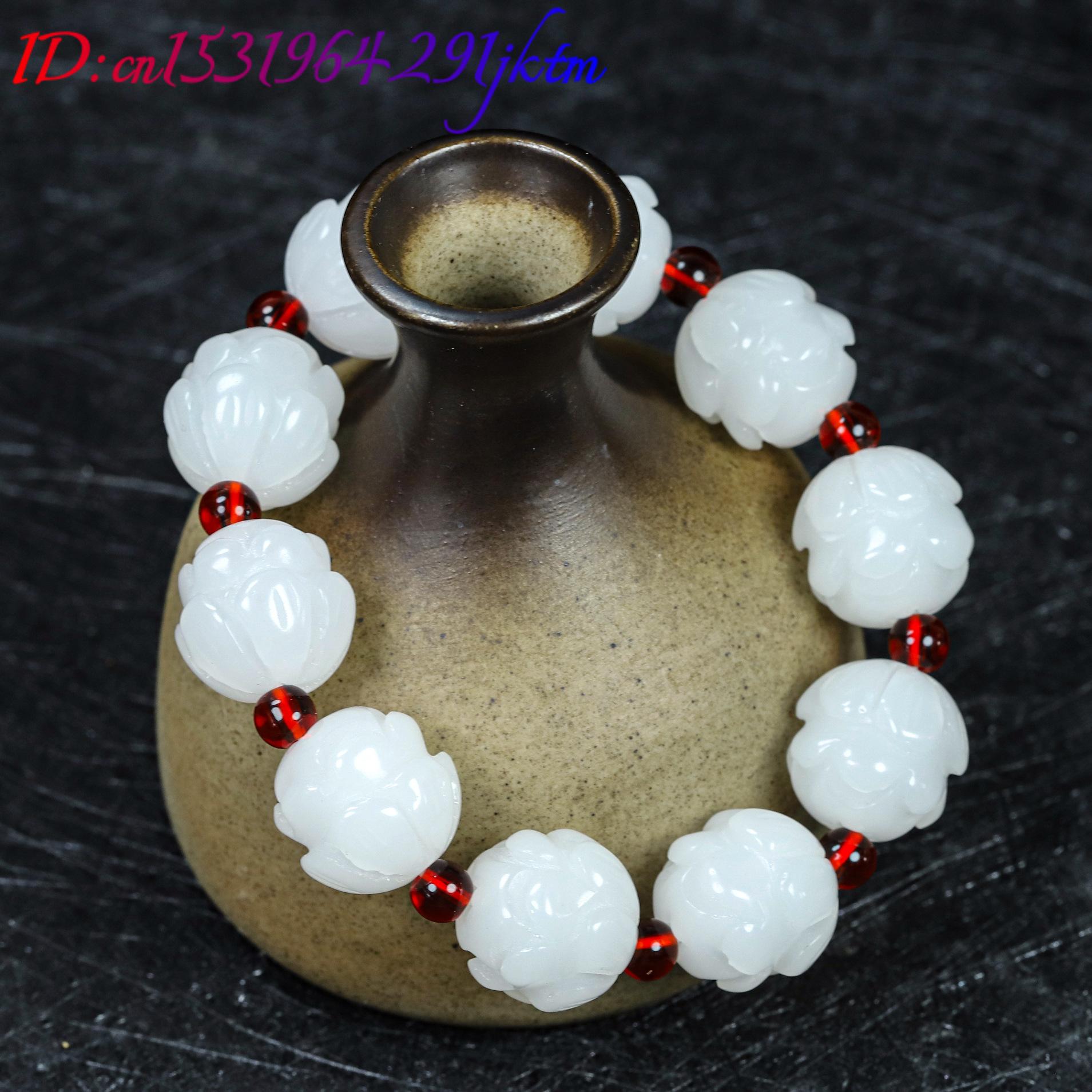หยกขาวแท้ สร้อยข้อมือลายดอกบัว - Women Accessories Jewelry บทวิจารณ์และราคา