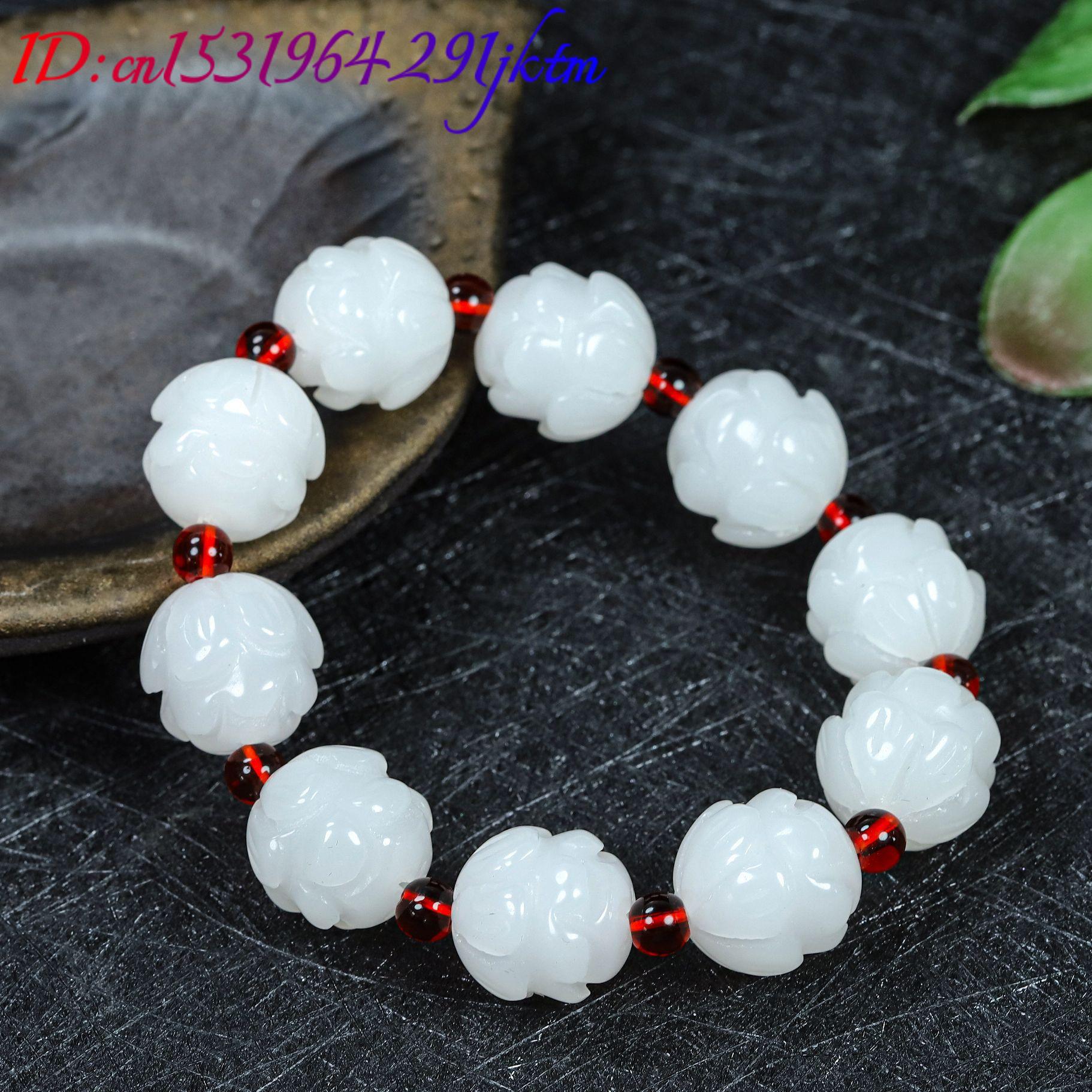 หยกขาวแท้ สร้อยข้อมือลายดอกบัว - Women Accessories Jewelry บทวิจารณ์และราคา
